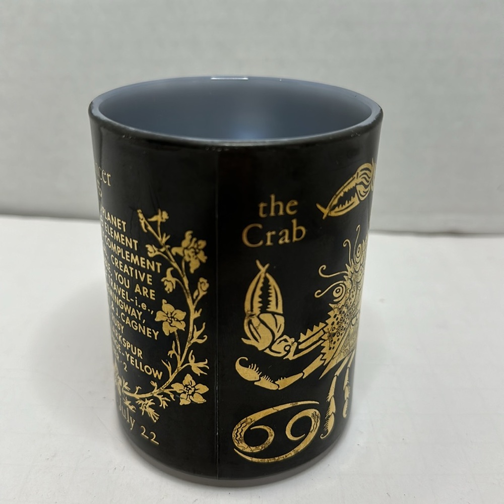 VTG Federal Milk Glass Cancer Zodiac Coffee Mug Horoscope Black and Gold - Picture 2 of 6